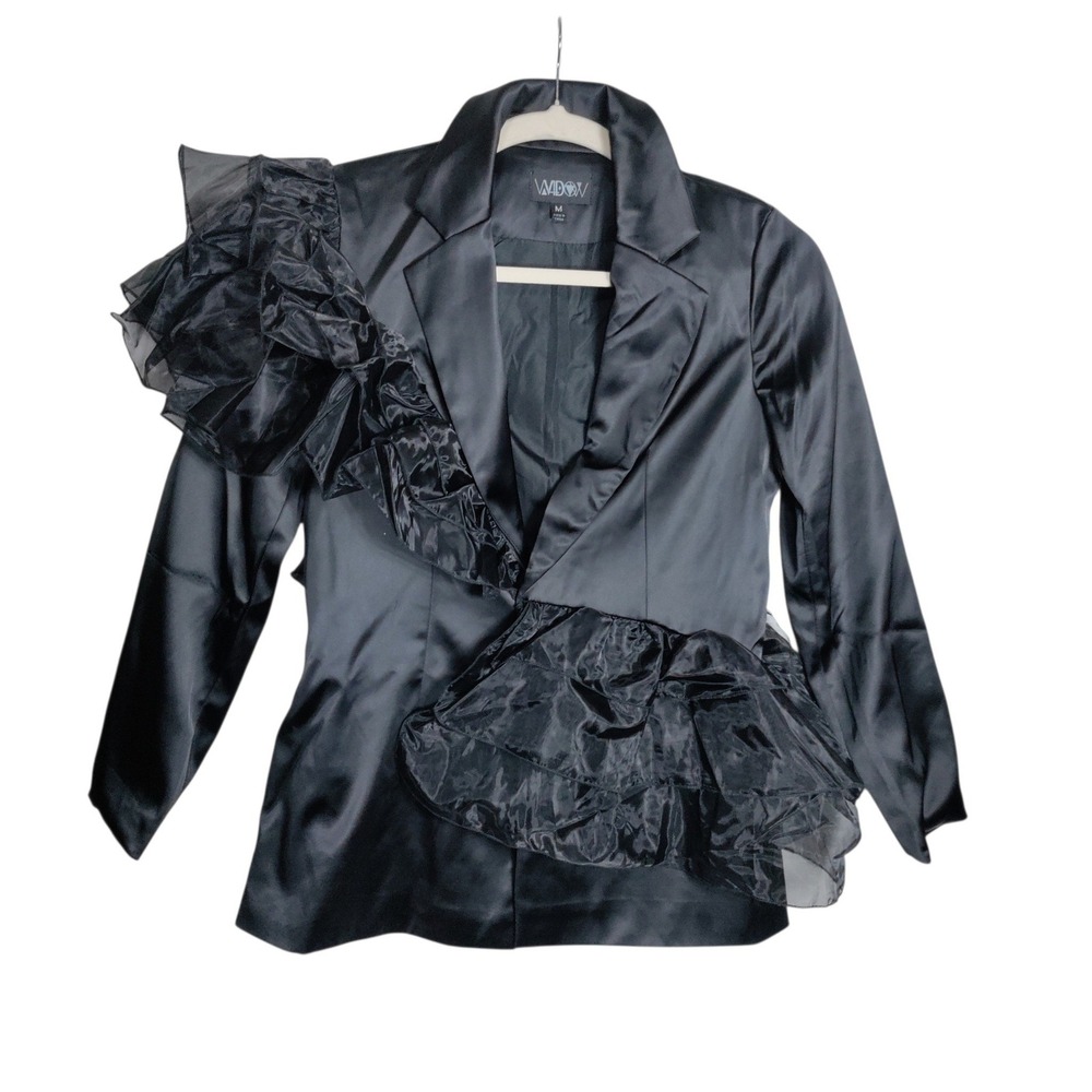 Widow Dolls Kill Black Satin Ruffle Blazer Gothic Avant Garde Jacket Medium
